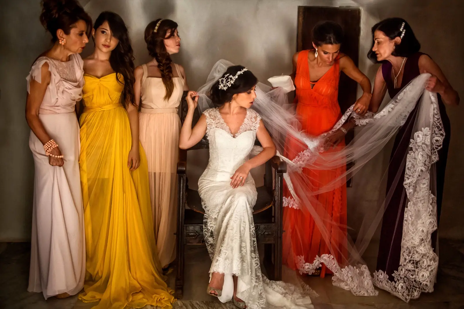 Guests in colorful dresses