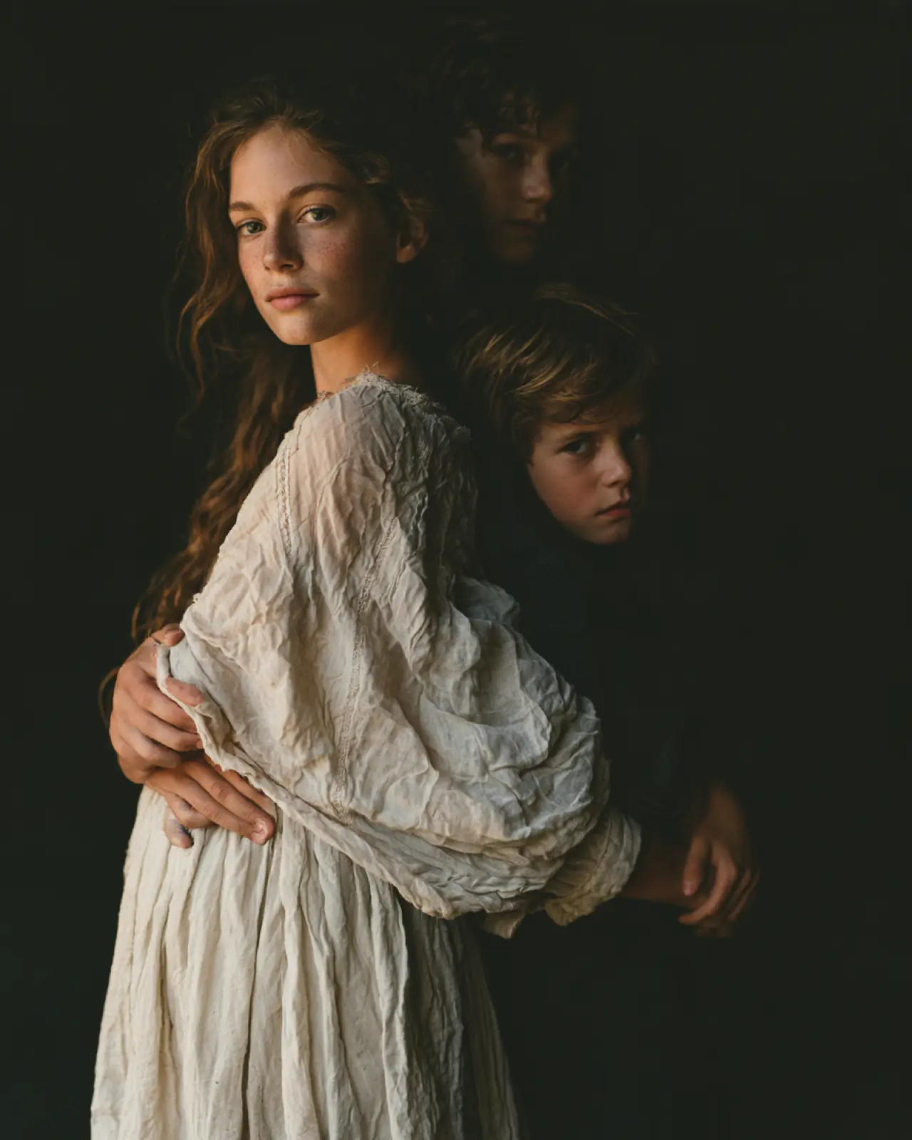 A parent holding a child in a shadowed room