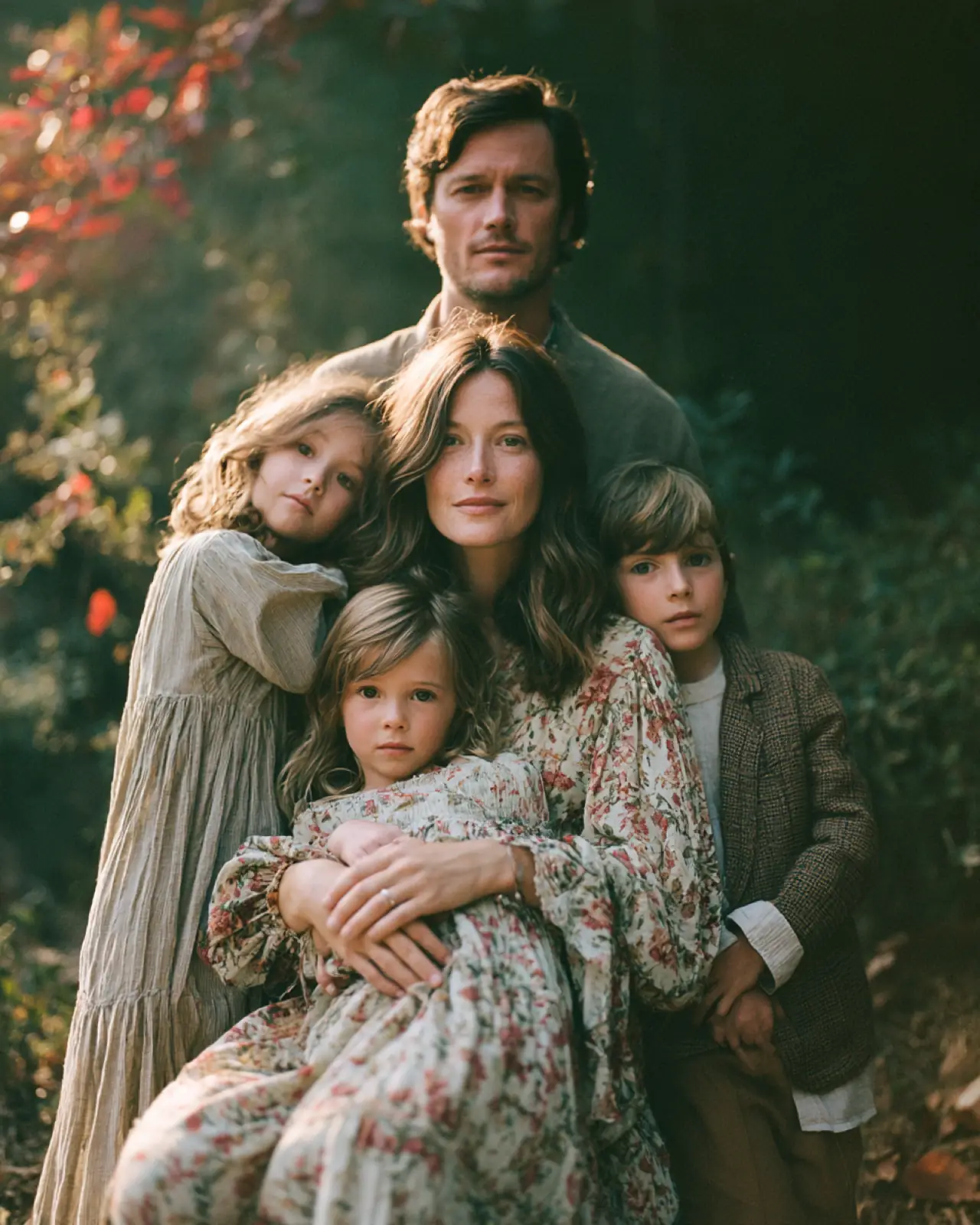 A family resting together beneath a tree