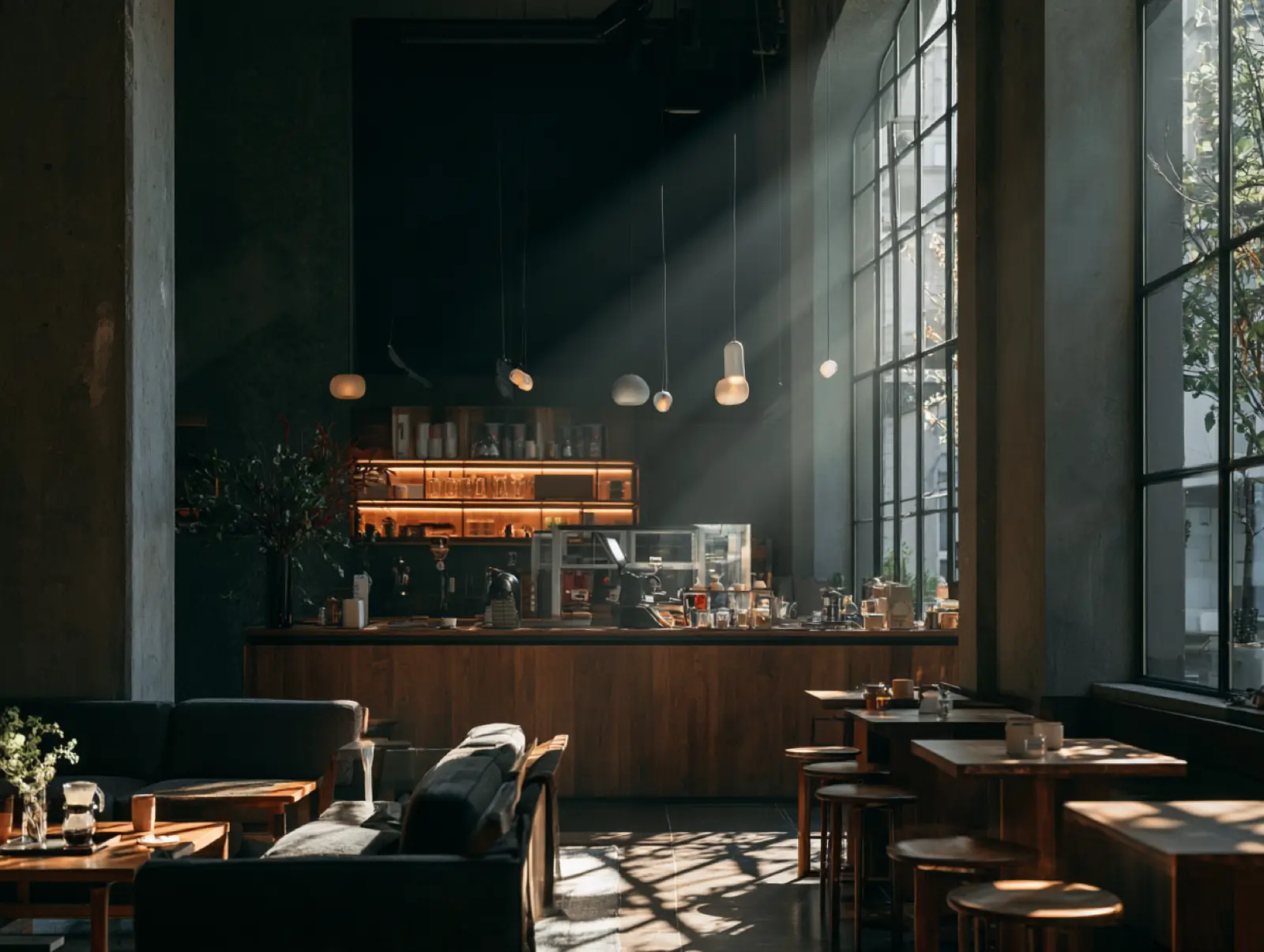 A restaurant in the last of the afternoon light