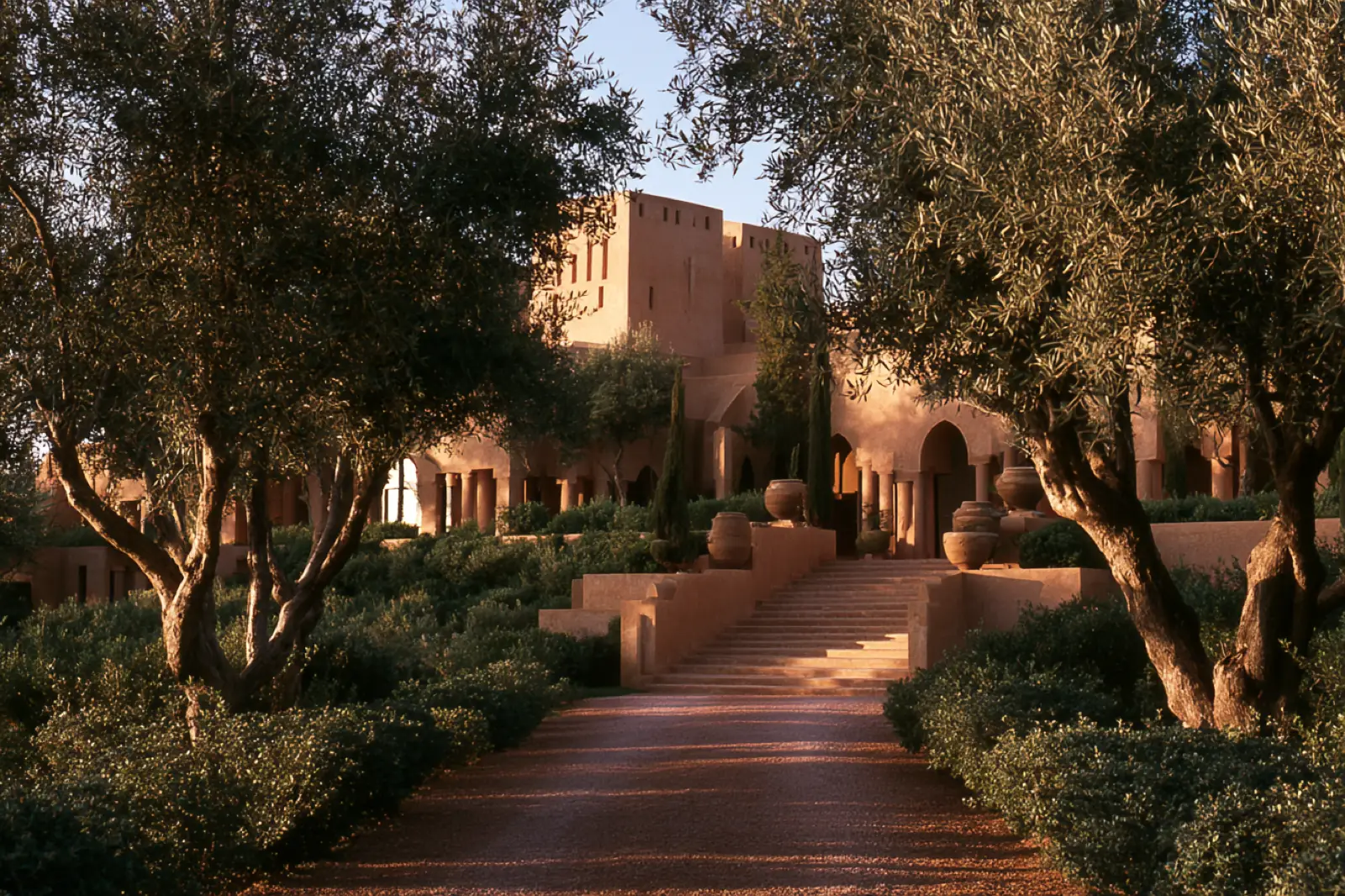 A courtyard residence in warm light