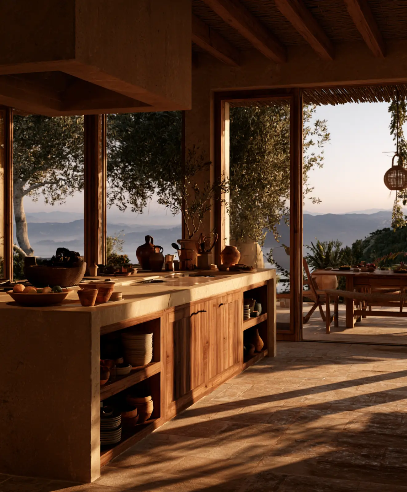 A kitchen open to the hills